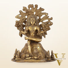 Antique Brass Dakshinamurthy Statue | 12" Vintage
