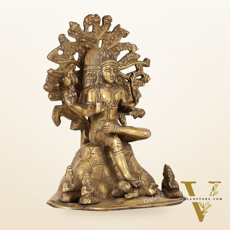 Antique Brass Dakshinamurthy Statue | 12" Vintage