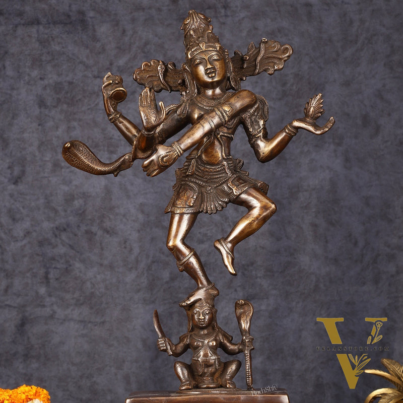 Antique Brass Dancing Lord Shiva Statue - 17 Inch