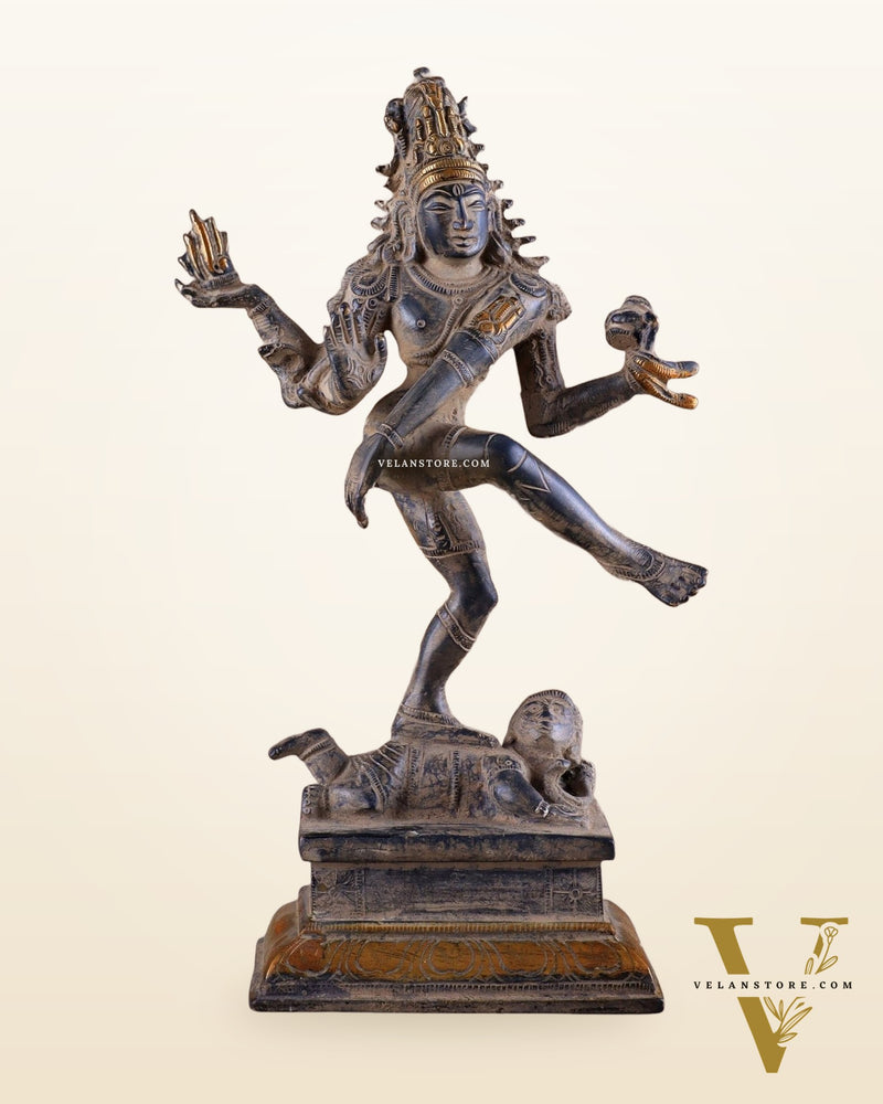 Antique Brass Dancing Shiva Idol | Unique Pose with sand finish 10"