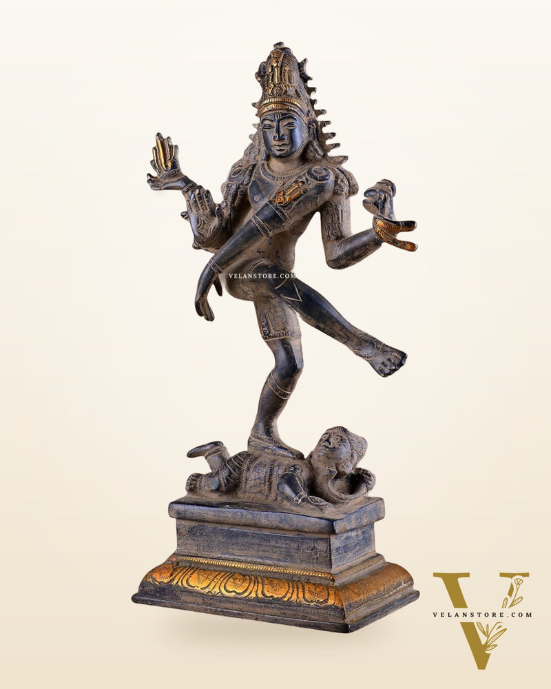 Antique Brass Dancing Shiva Idol | Unique Pose with sand finish 10"