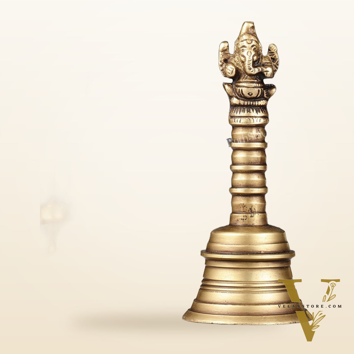 Antique Brass Ganapati Hand Bell for Pooja | Height 6 inch