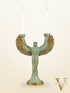 Antique Brass Goddess Iris Candle Holder - 12 inch
