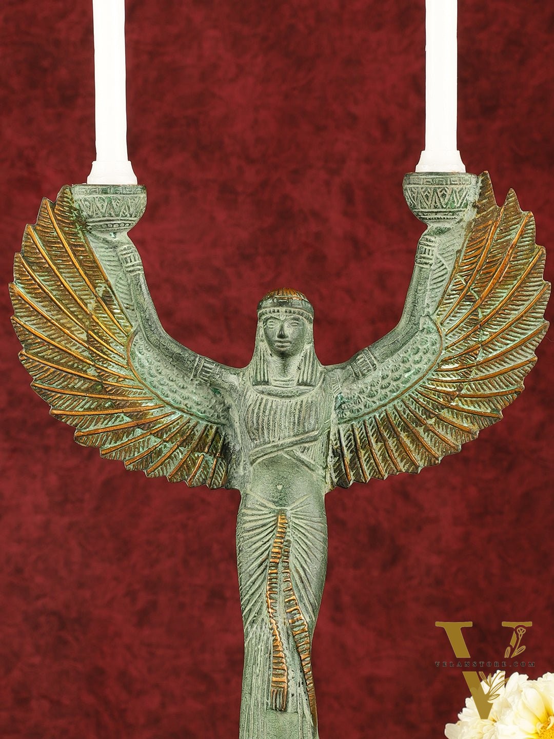 Antique Brass Goddess Iris Candle Holder - 12 inch