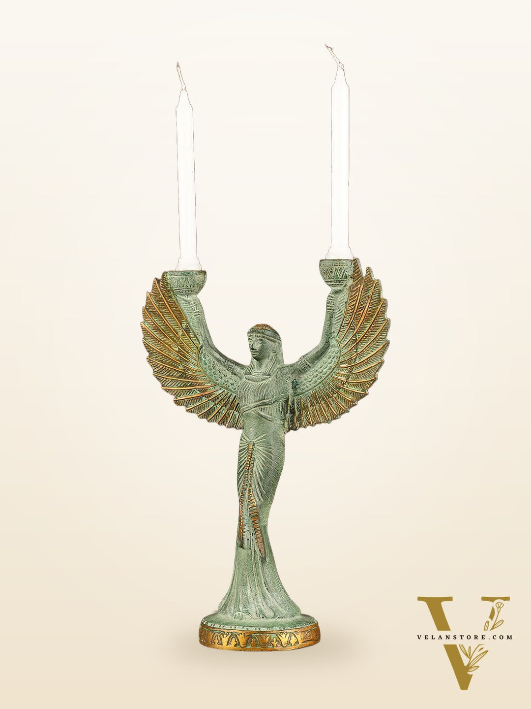 Antique Brass Goddess Iris Candle Holder - 12 inch