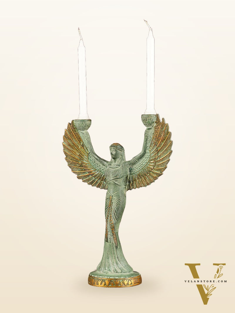 Antique Brass Goddess Iris Candle Holder - 12 inch