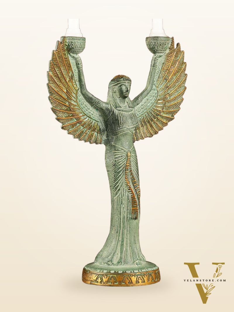 Antique Brass Goddess Iris Candle Holder - 12 inch