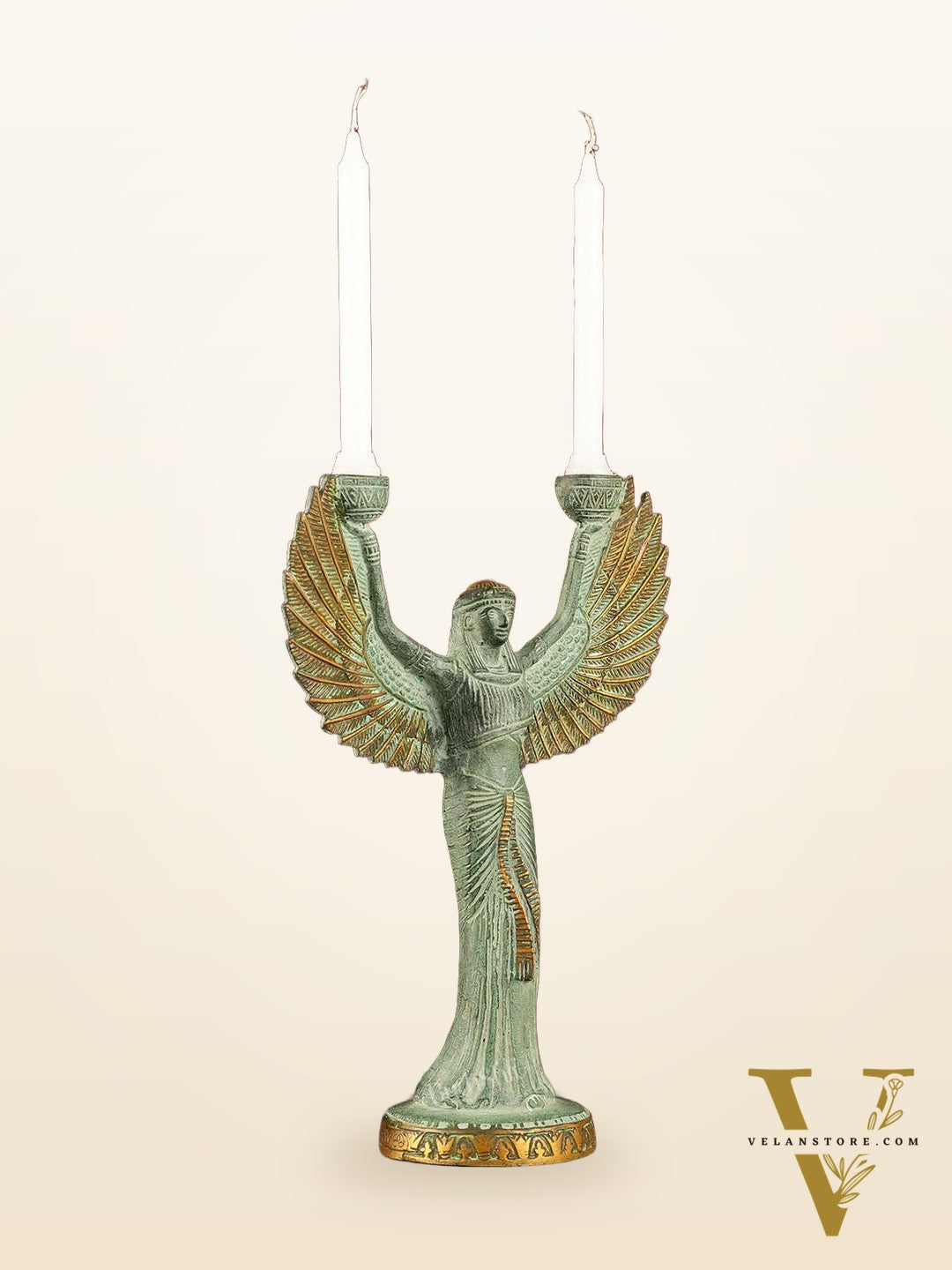 Antique Brass Goddess Iris Candle Holder - 12 inch