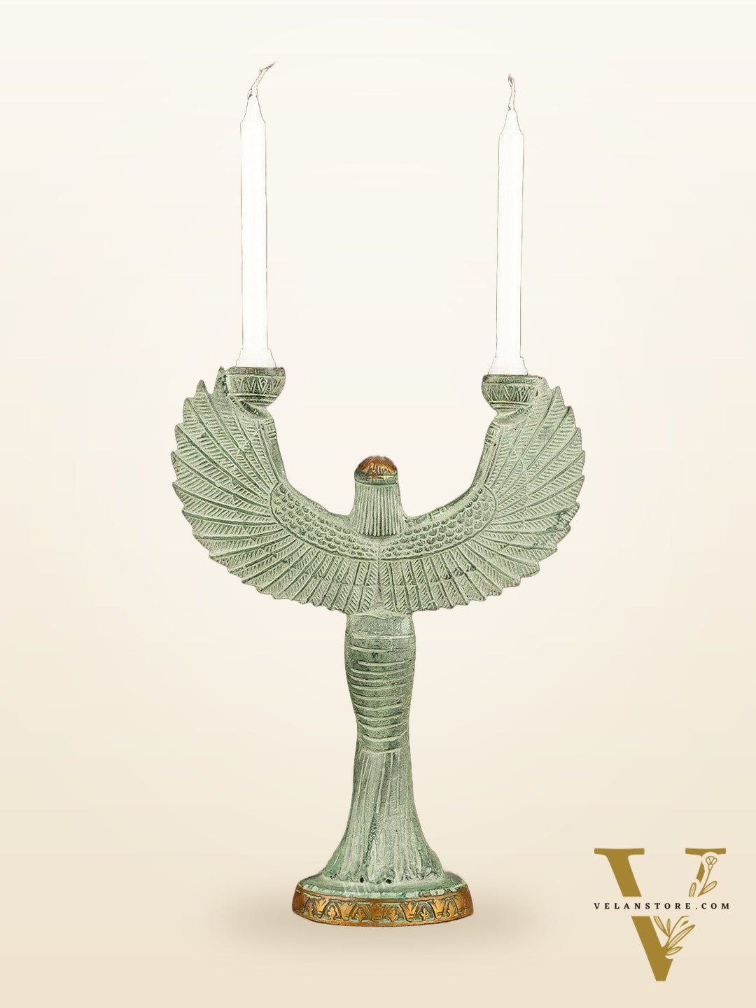 Antique Brass Goddess Iris Candle Holder - 12 inch