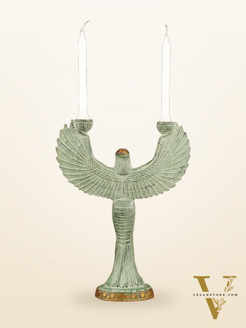 Antique Brass Goddess Iris Candle Holder - 12 inch
