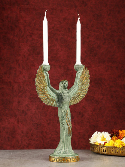 Antique Brass Goddess Iris Candle Holder - 12 inch