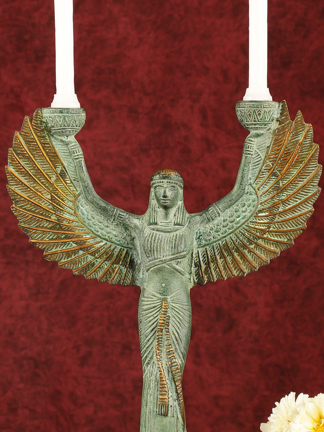 Antique Brass Goddess Iris Candle Holder - 12 inch