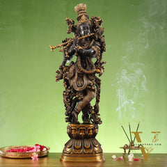Antique Brass Handcrafted Krishna Statue 30 inch black