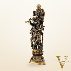Antique Brass Handcrafted Krishna Statue 30 inch black