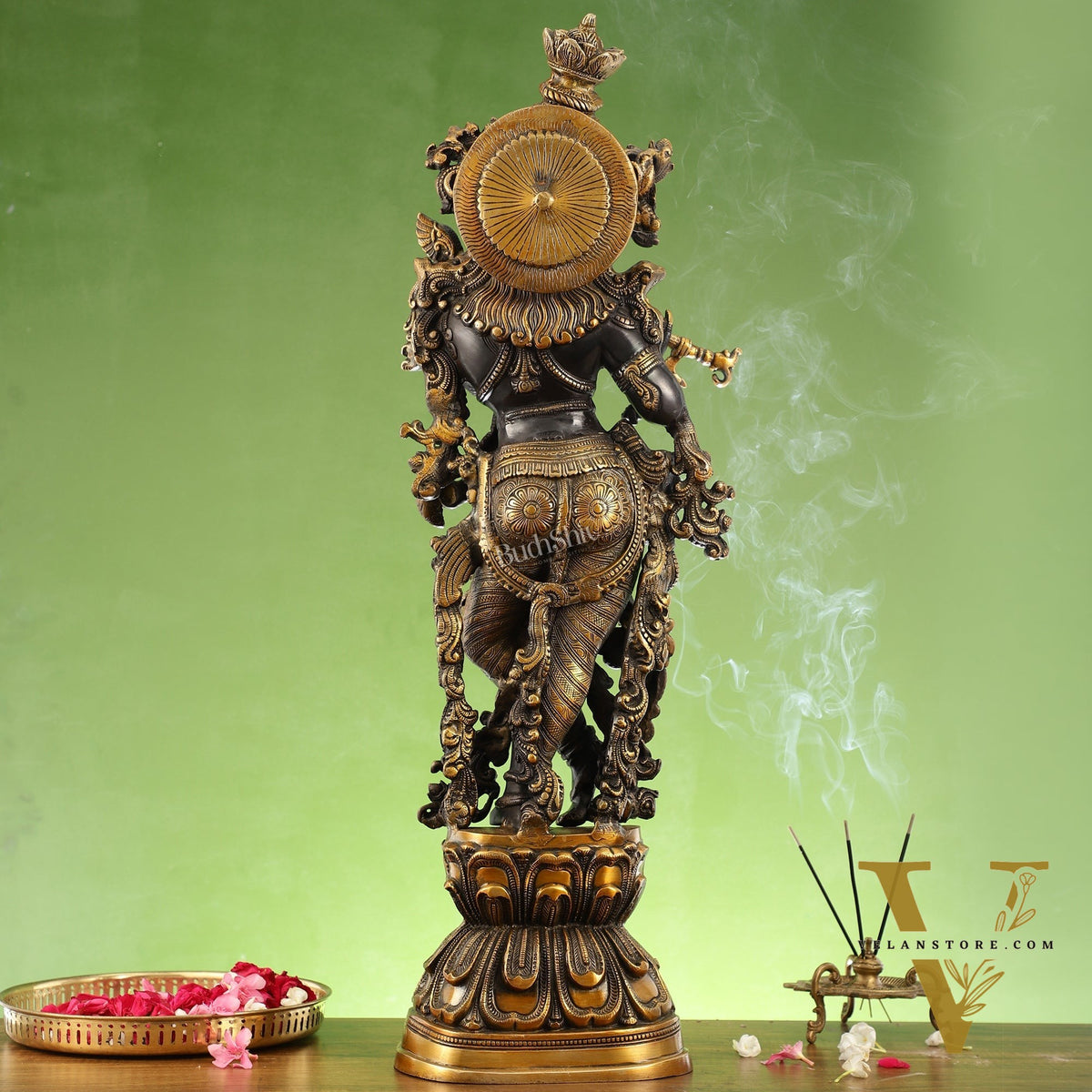 Antique Brass Handcrafted Krishna Statue 30 inch black