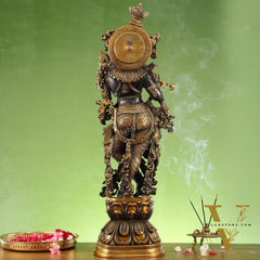 Antique Brass Handcrafted Krishna Statue 30 inch black