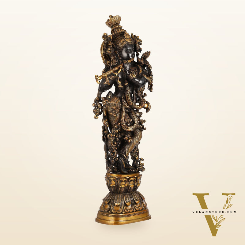 Antique Brass Handcrafted Krishna Statue 30 inch black