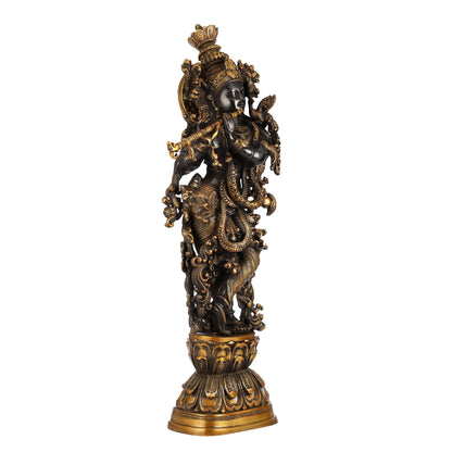 Antique Brass Handcrafted Krishna Statue 30 inch black