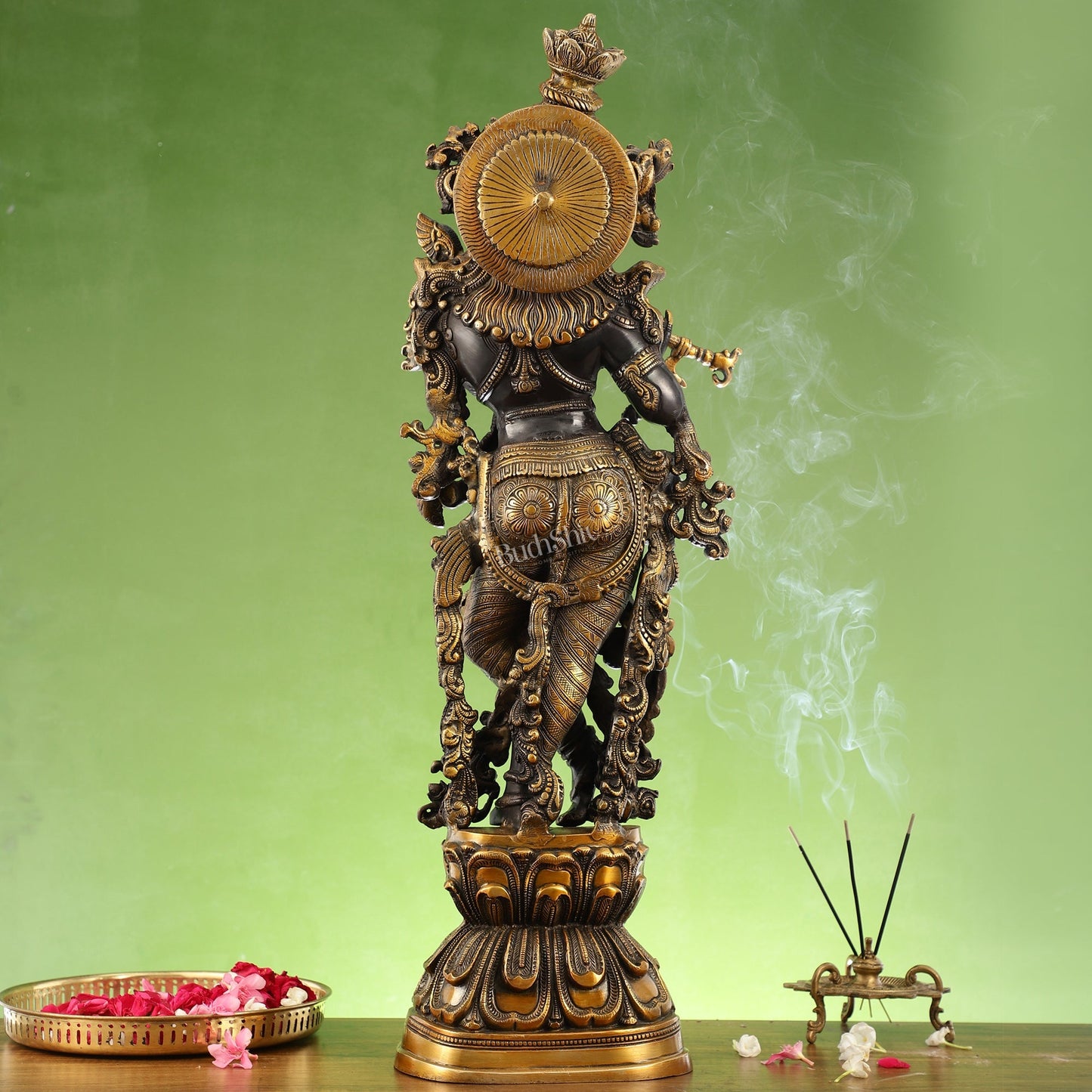 Antique Brass Handcrafted Krishna Statue 30 inch black