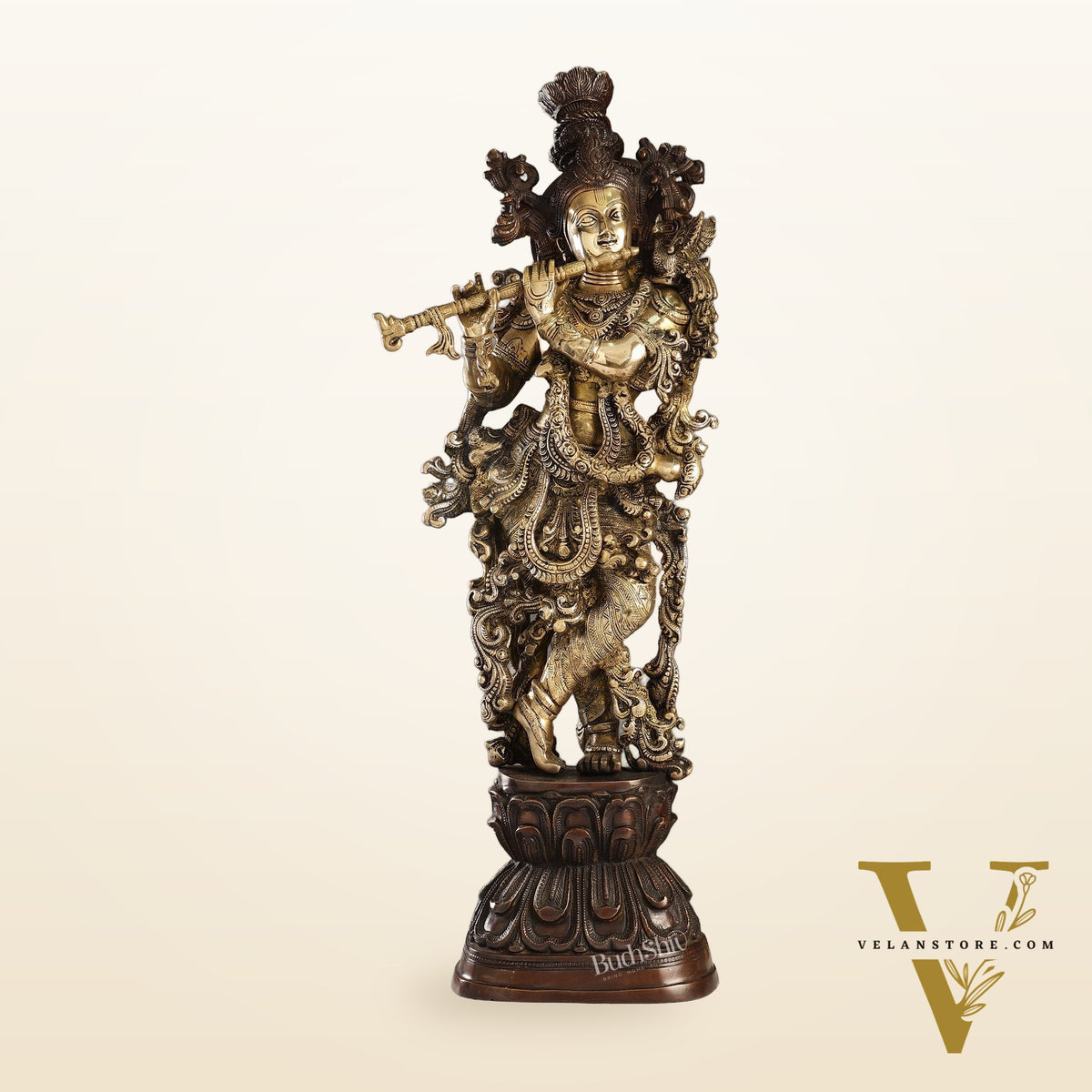 Antique Brass Handcrafted Krishna Statue 30 inch