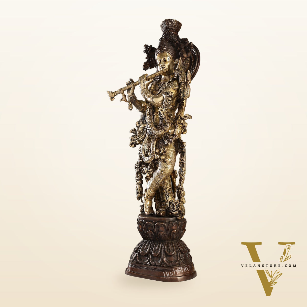 Antique Brass Handcrafted Krishna Statue 30 inch