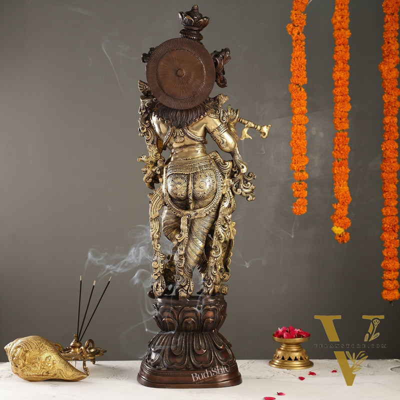 Antique Brass Handcrafted Krishna Statue 30 inch