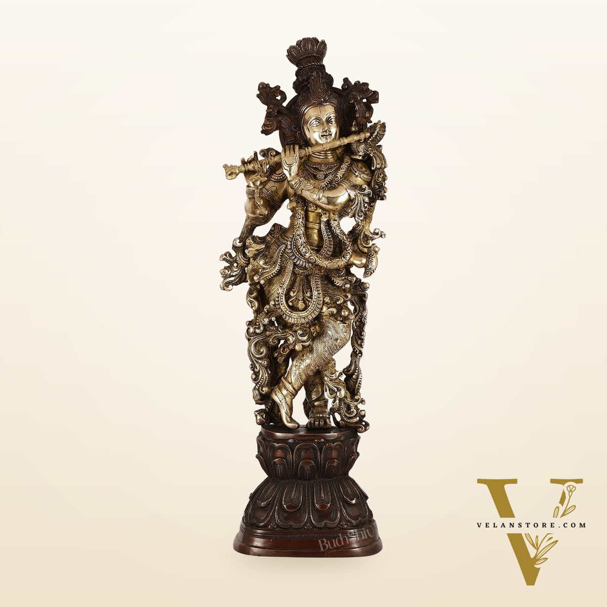 Antique Brass Handcrafted Krishna Statue 30 inch