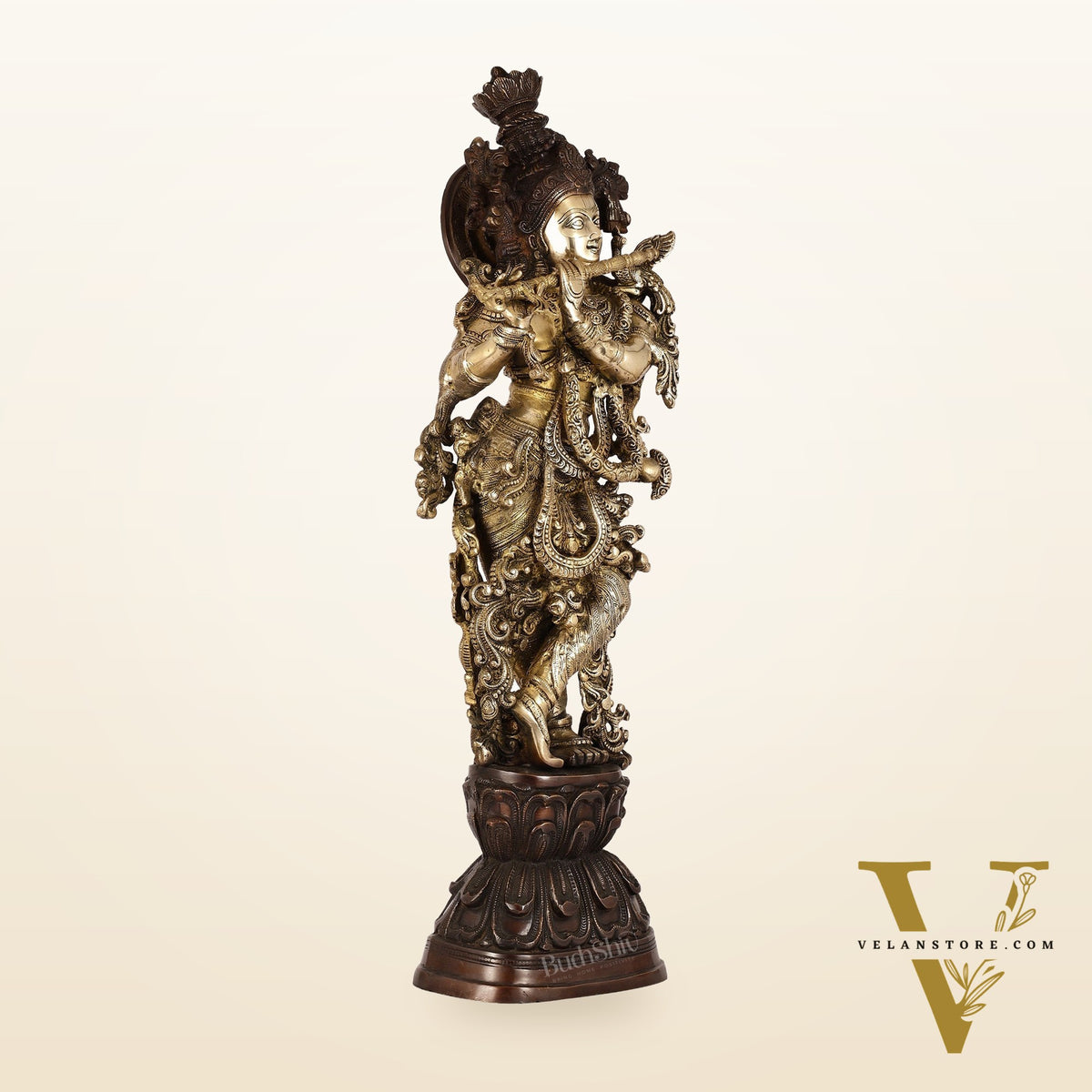 Antique Brass Handcrafted Krishna Statue 30 inch