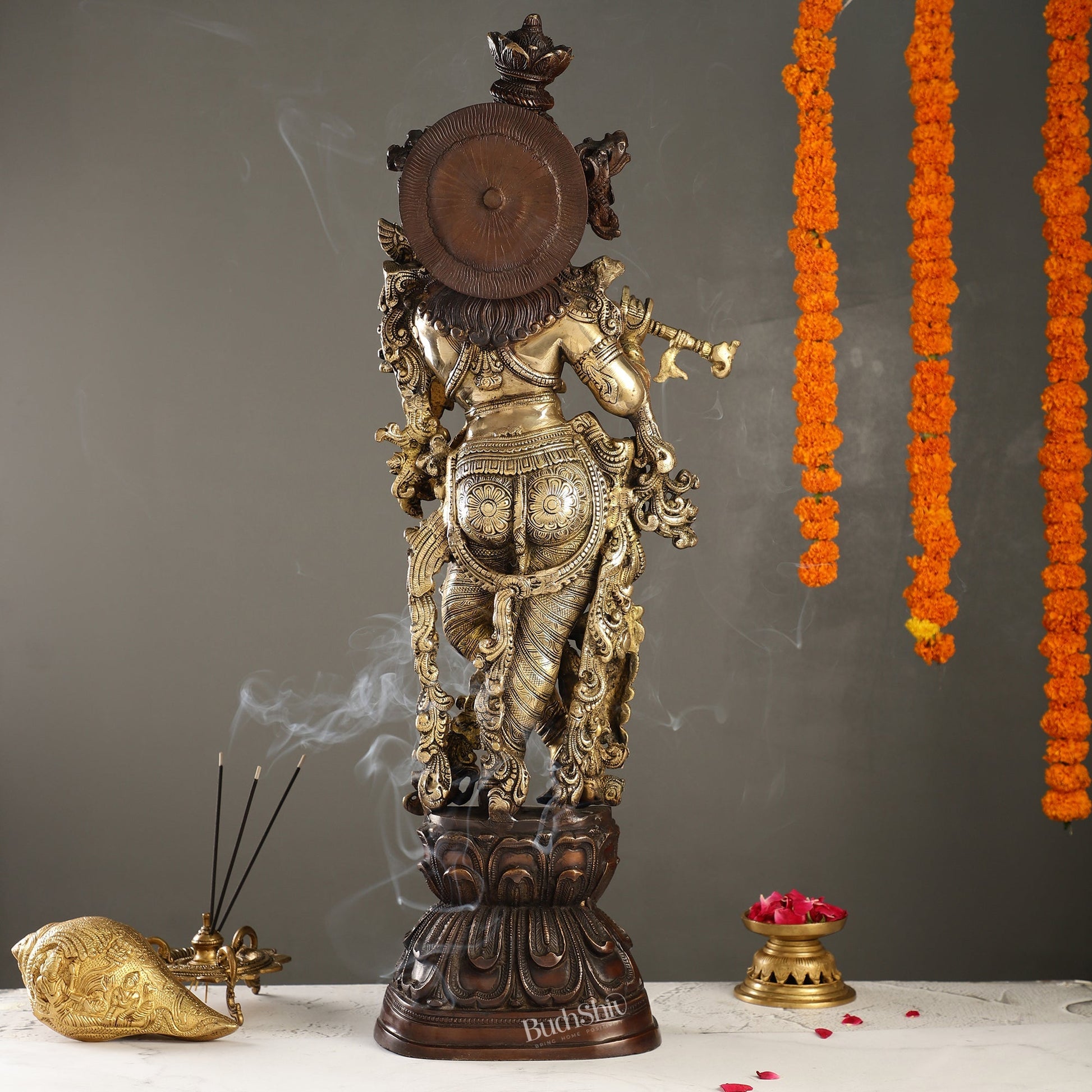 Antique Brass Handcrafted Krishna Statue 30 inch