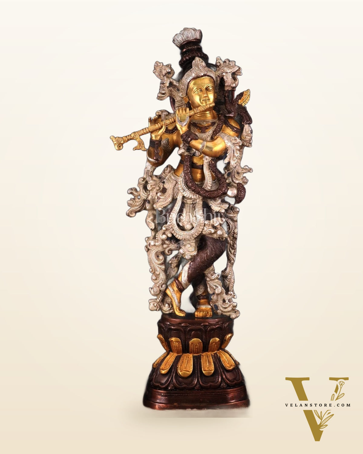 Antique Brass Handcrafted Krishna Statue - 30"