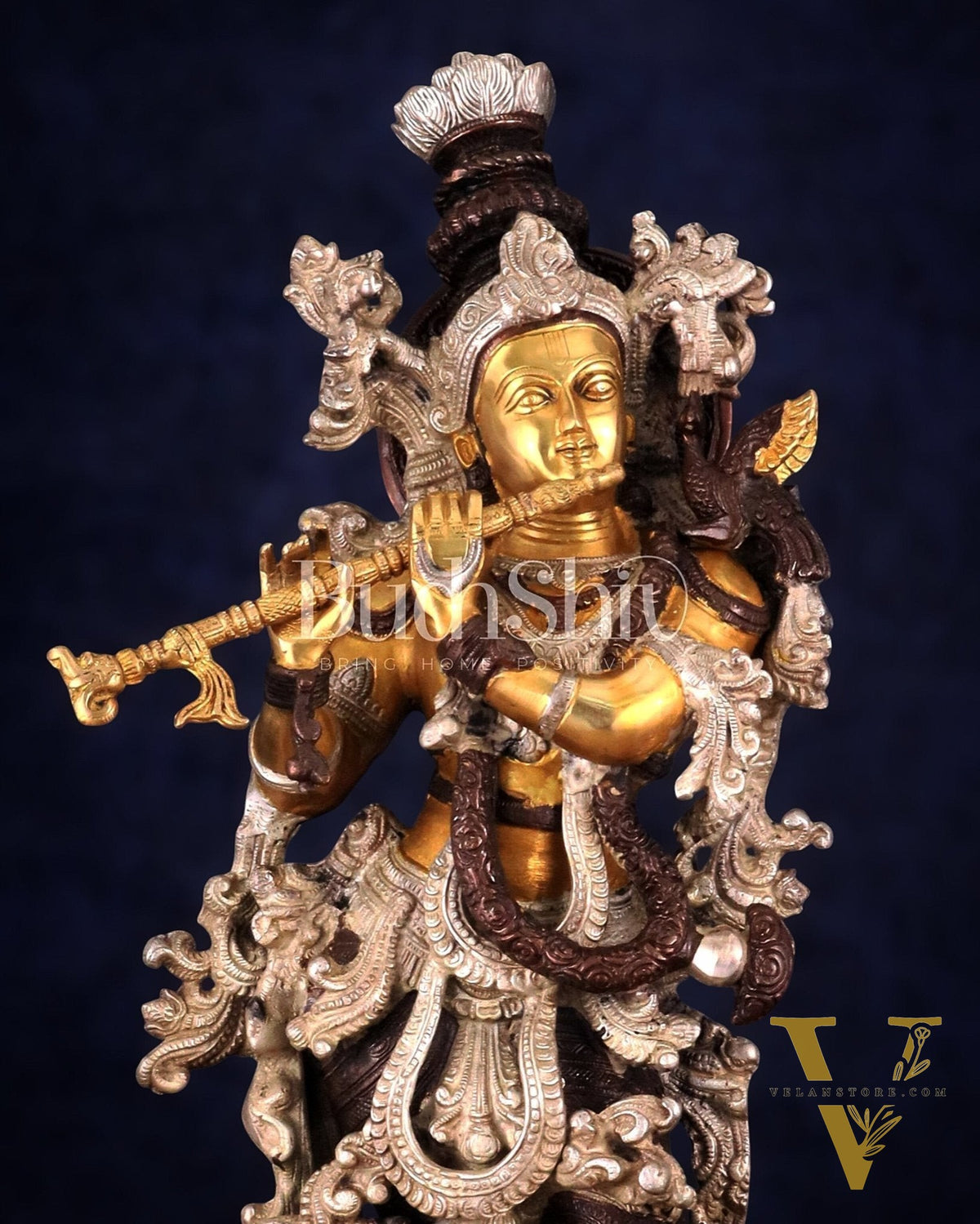 Antique Brass Handcrafted Krishna Statue - 30"