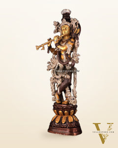 Antique Brass Handcrafted Krishna Statue - 30"