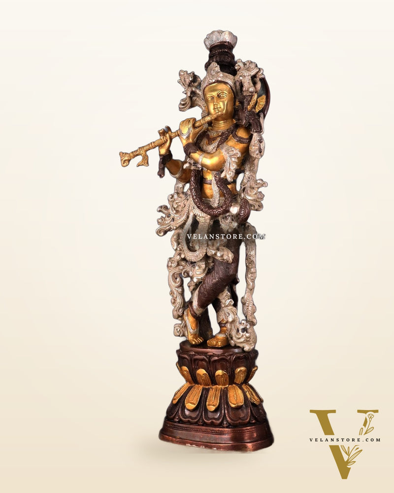 Antique Brass Handcrafted Krishna Statue - 30"