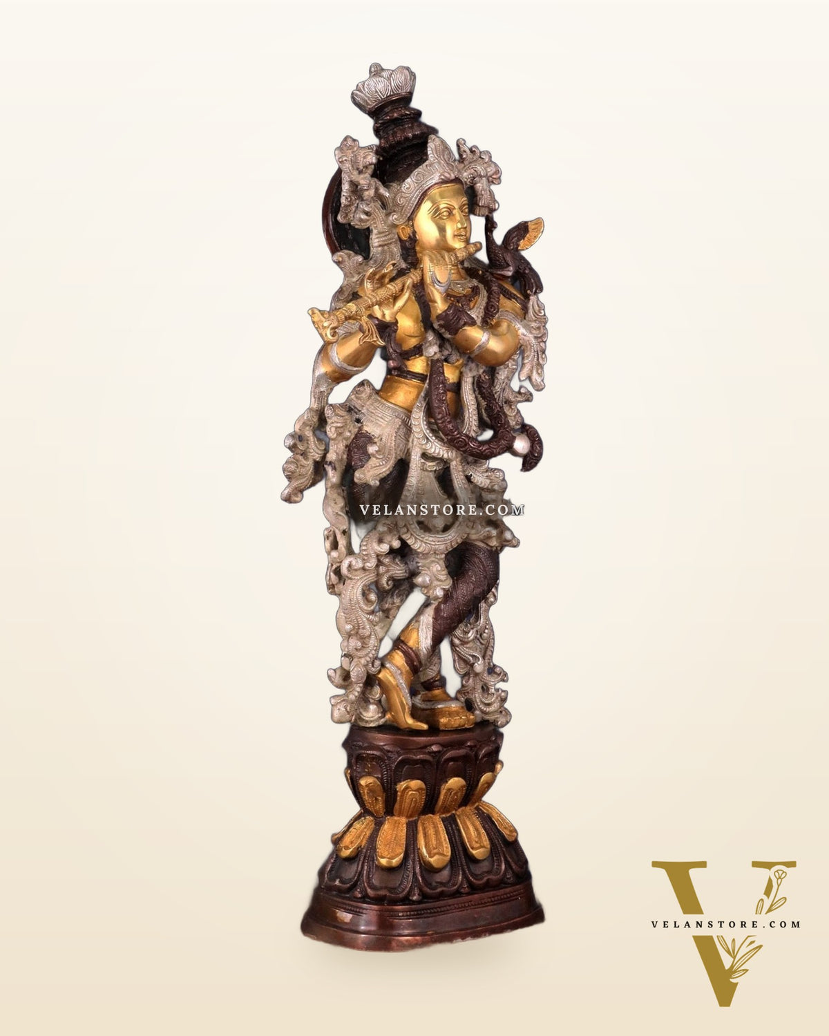 Antique Brass Handcrafted Krishna Statue - 30"