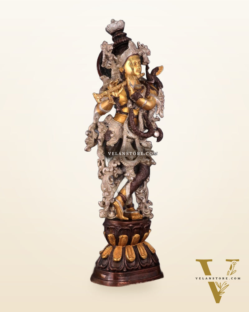 Antique Brass Handcrafted Krishna Statue - 30"