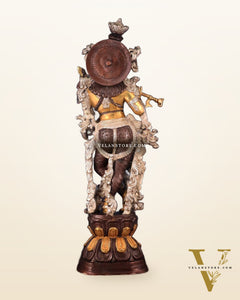 Antique Brass Handcrafted Krishna Statue - 30"