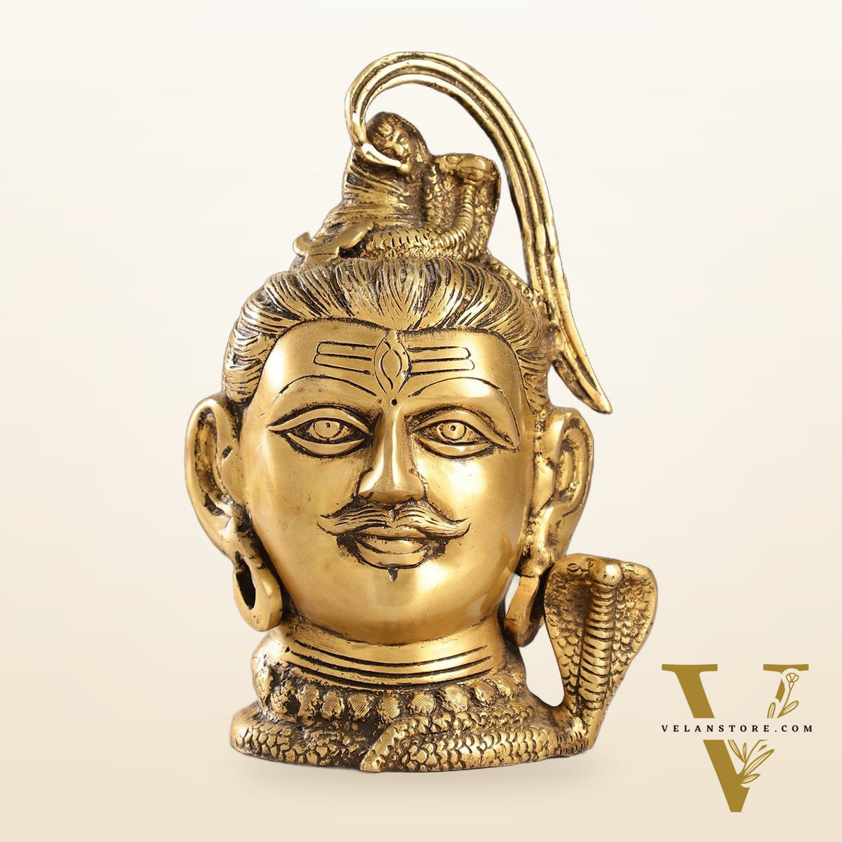 Antique Brass Handcrafted Mahakaal Lord Shiva Head Statue | 9" Height