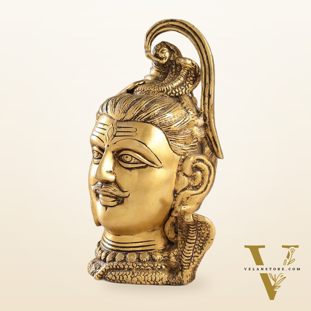 Antique Brass Handcrafted Mahakaal Lord Shiva Head Statue | 9" Height