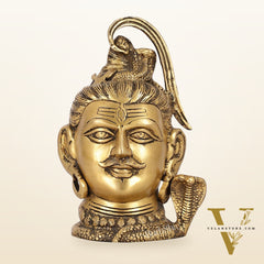 Antique Brass Handcrafted Mahakaal Lord Shiva Head Statue | 9" Height