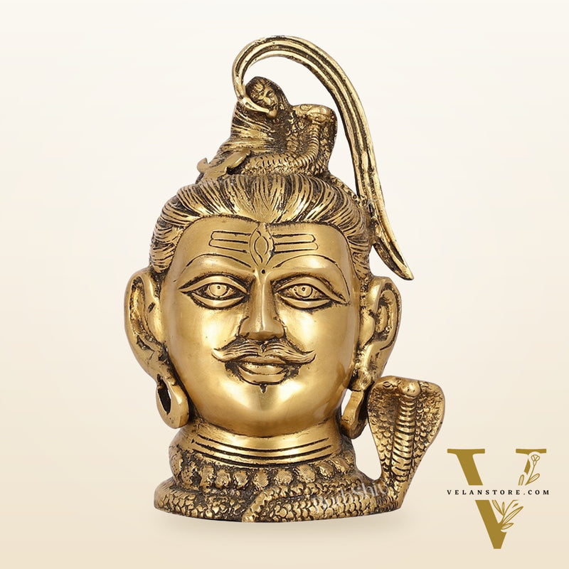 Antique Brass Handcrafted Mahakaal Lord Shiva Head Statue | 9" Height