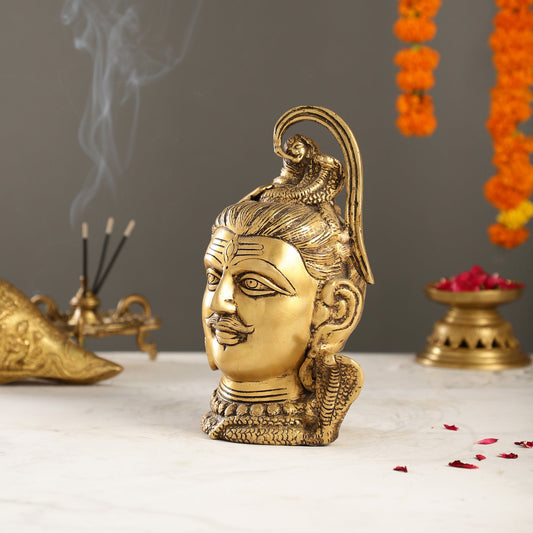 Antique Brass Handcrafted Mahakaal Lord Shiva Head Statue | 9" Height