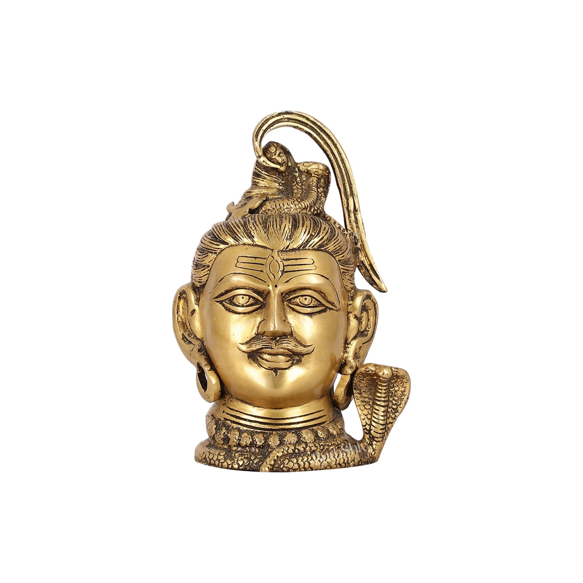 Antique Brass Handcrafted Mahakaal Lord Shiva Head Statue | 9" Height