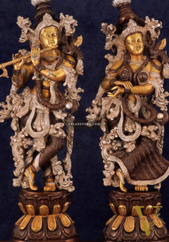 Antique Brass Handcrafted Radha Krishna Statue - 30 Inch