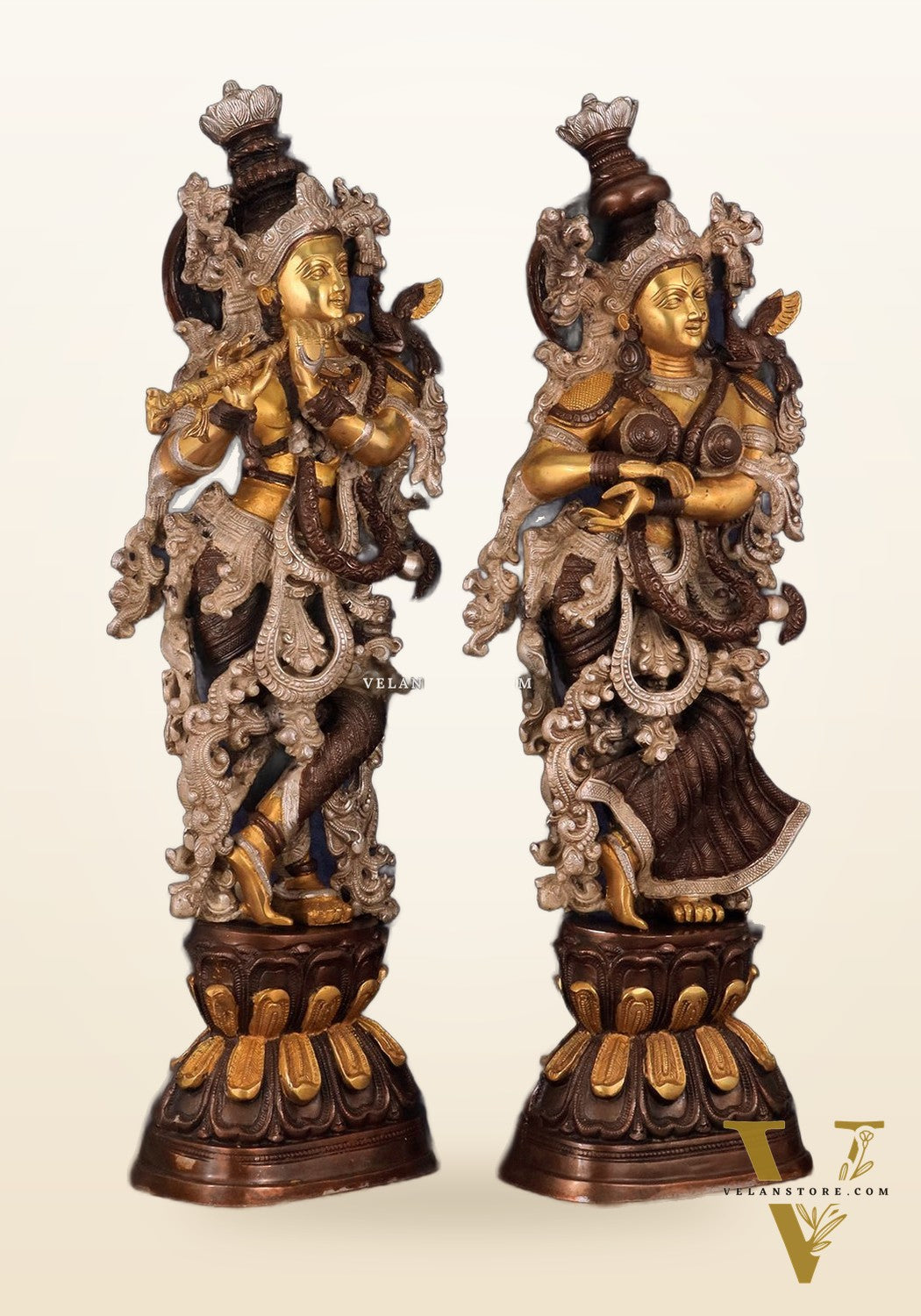 Antique Brass Handcrafted Radha Krishna Statue - 30 Inch