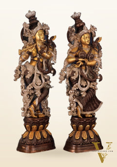 Antique Brass Handcrafted Radha Krishna Statue - 30 Inch