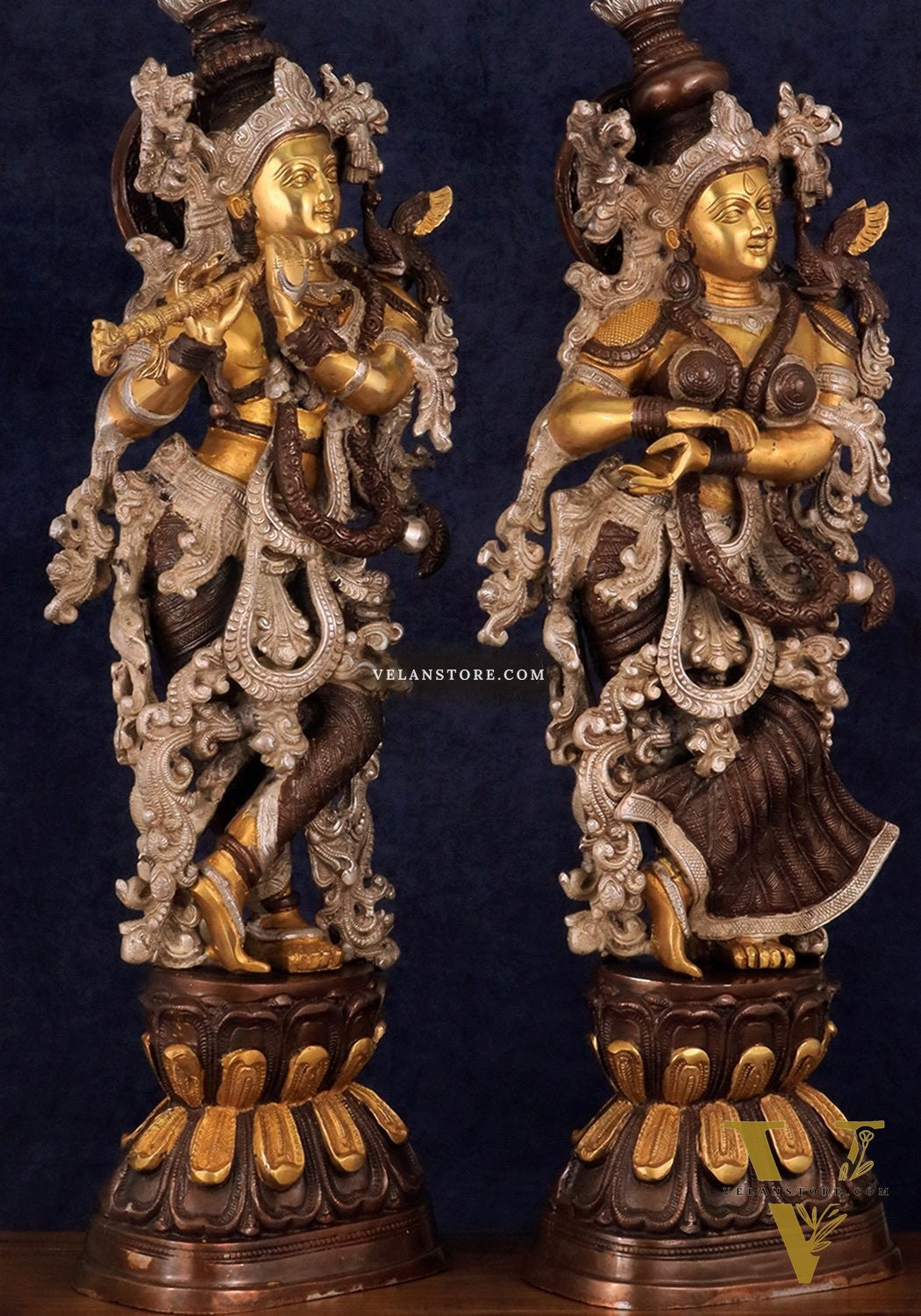 Antique Brass Handcrafted Radha Krishna Statue - 30 Inch