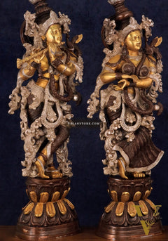 Antique Brass Handcrafted Radha Krishna Statue - 30 Inch