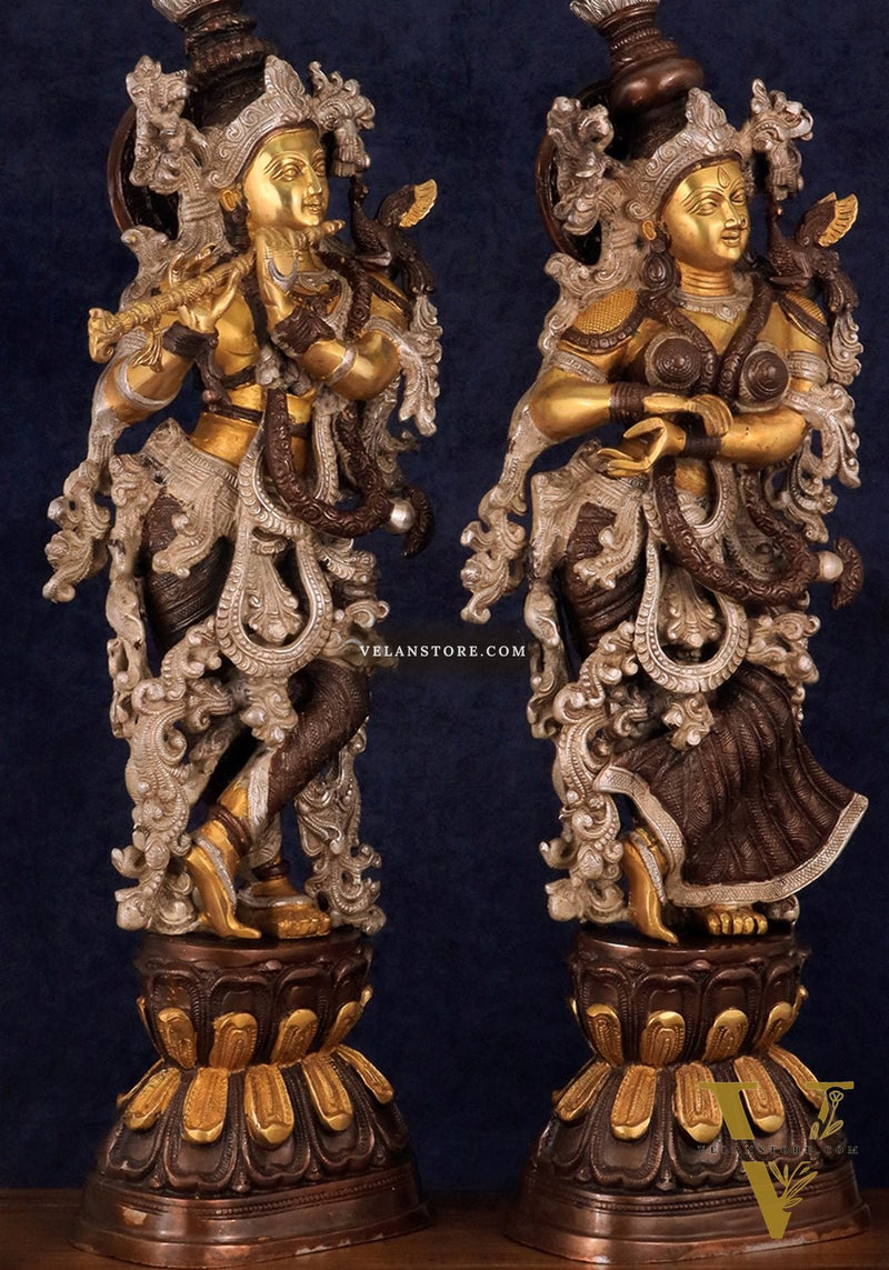 Antique Brass Handcrafted Radha Krishna Statue - 30 Inch