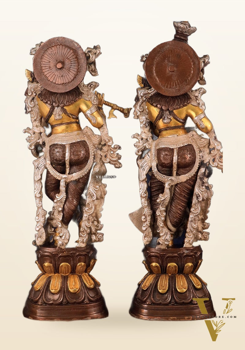 Antique Brass Handcrafted Radha Krishna Statue - 30 Inch