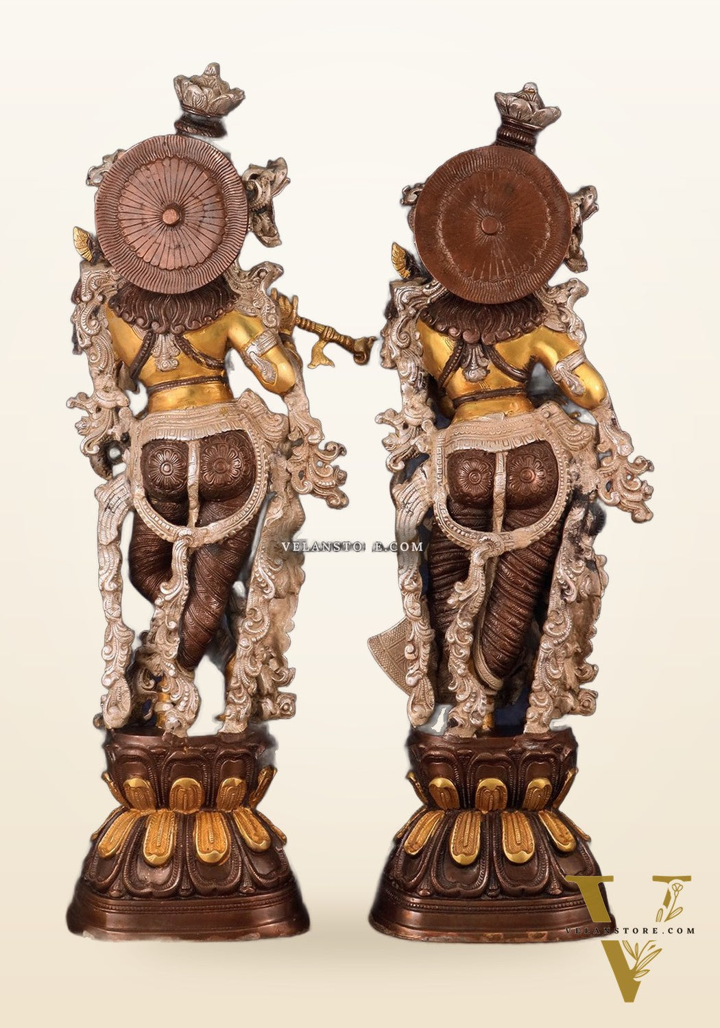 Antique Brass Handcrafted Radha Krishna Statue - 30 Inch